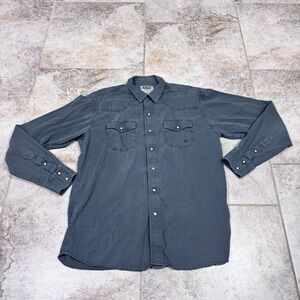 Ariat Shirt Men's Large Gray Retro Fit Pearl Snap Rodeo Cowboy Long Sleeve Denim